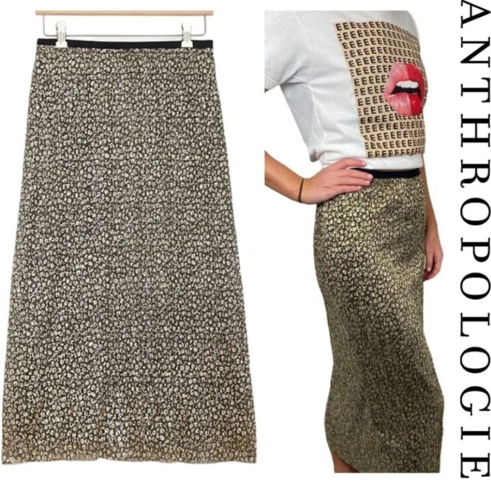 New Anthropologie Maeve Anina Shimmer Midi Skirt Size 14 stretch waist